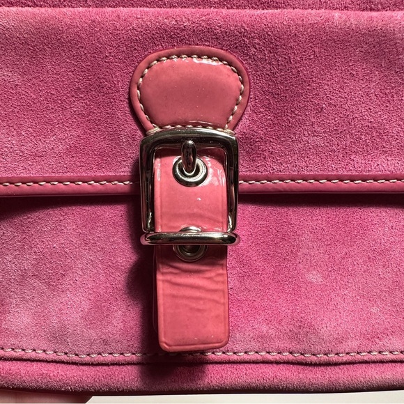 Cute pink suede Coach wristlet; has tag. Classic Coach lined interior. - Picture 8 of 11